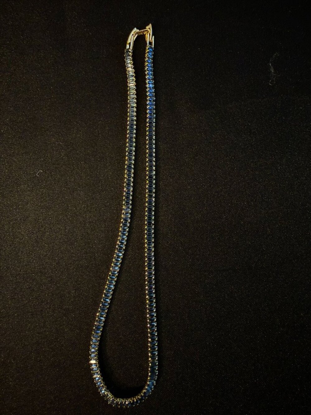 Sapphire-Blue Crystal Baguette Tennis Necklace – Gold-Tone, Box Clasp